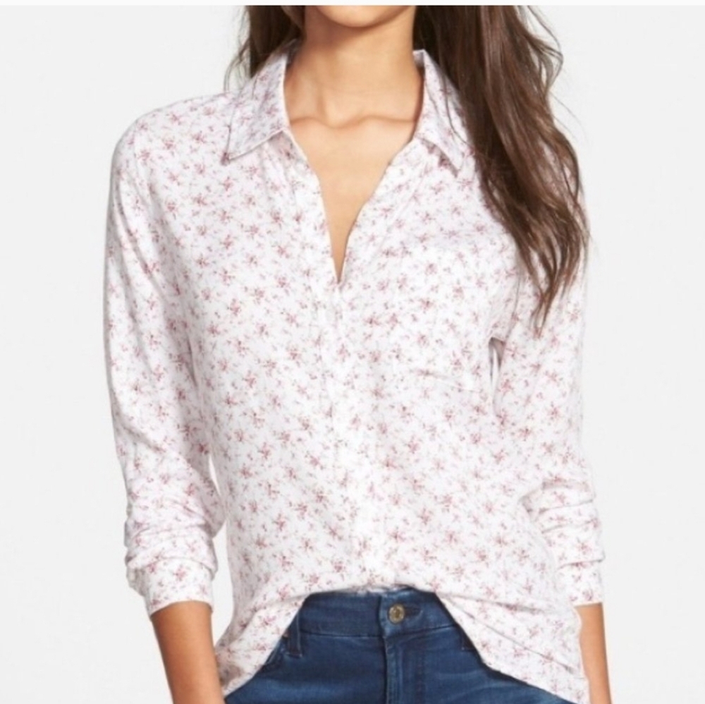 Rails White and Pink Floral Button Down Shirt